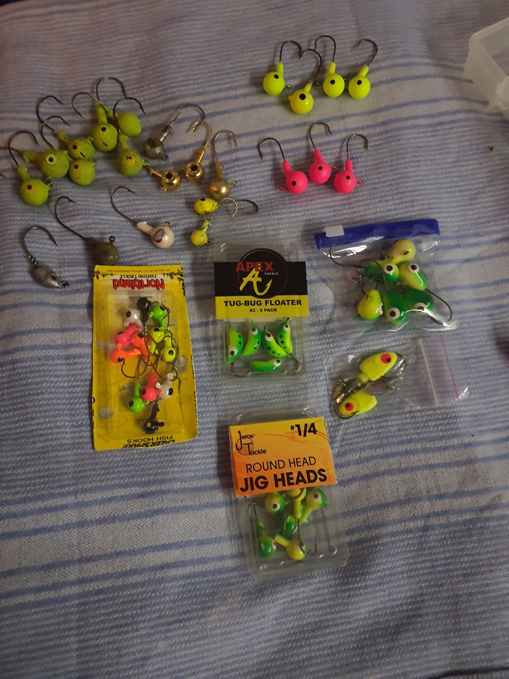 Cabela's Yellow and Neon Pink Fishing Jig Heads and Jigs Assortment